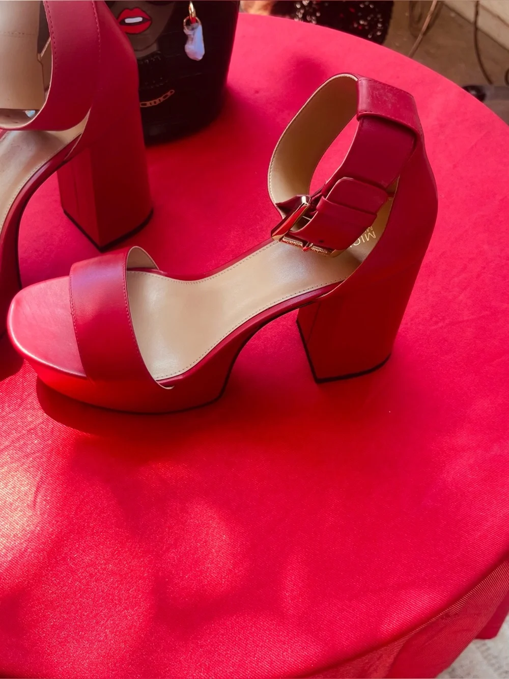 MICHAEL Michael Kors Red Platform Block Heel Sandals